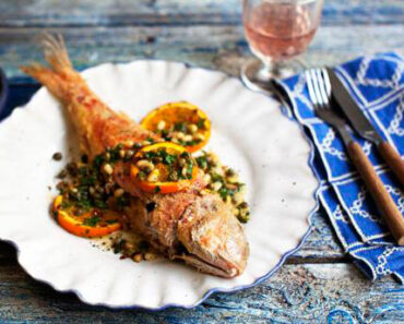 Grilled Red Mullet with Orange & Anchovy Sauce